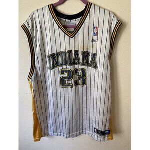 Reebok Indiana Pacers White Striped Basketball Jersey Mens #23